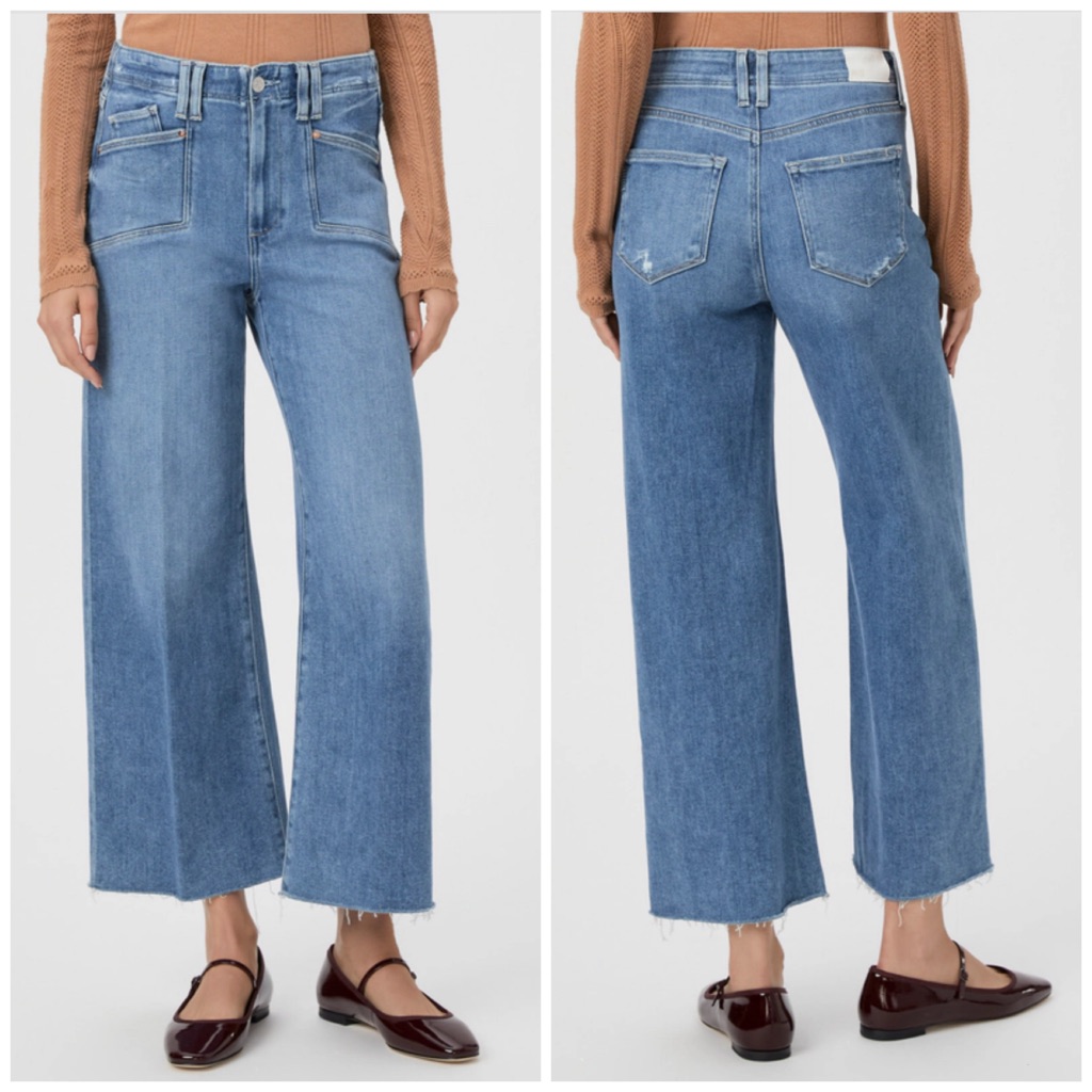 Paige Anessa Sunnie Distressed High Rise Wide Leg Crop Jeans 32 Nwt New